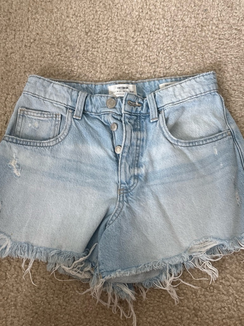 Cotton On Light Blue Distressed Frayed-Hem Denim Shorts